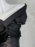 Vintage Black Mermaid One Shoulder Ruffle Satin Prom Dress Evening Dress