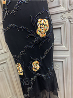 Vintage Black Mermaid Spaghetti Strap Gold Rose Beaded Embroidery Chiffon Long Prom Dress Evening Dress