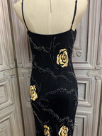 Vintage Black Mermaid Spaghetti Strap Gold Rose Beaded Embroidery Chiffon Long Prom Dress Evening Dress