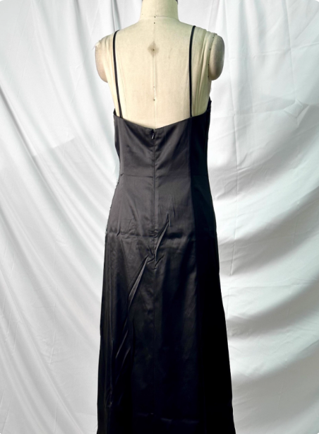 Vintage Black Peacock Feather Embroidered Slim-Fit Satin Long Prom Dress Evening Dress