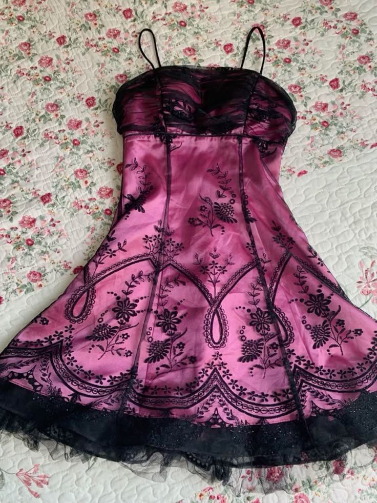 Vintage Black Tulle Lace Pink Satin A-Line Birthday Short Skirt Homecoming Dress Main image