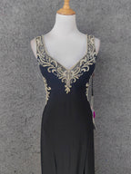 Vintage Black V-Neck Beaded Chiffon Long Prom Dress Evening Dress