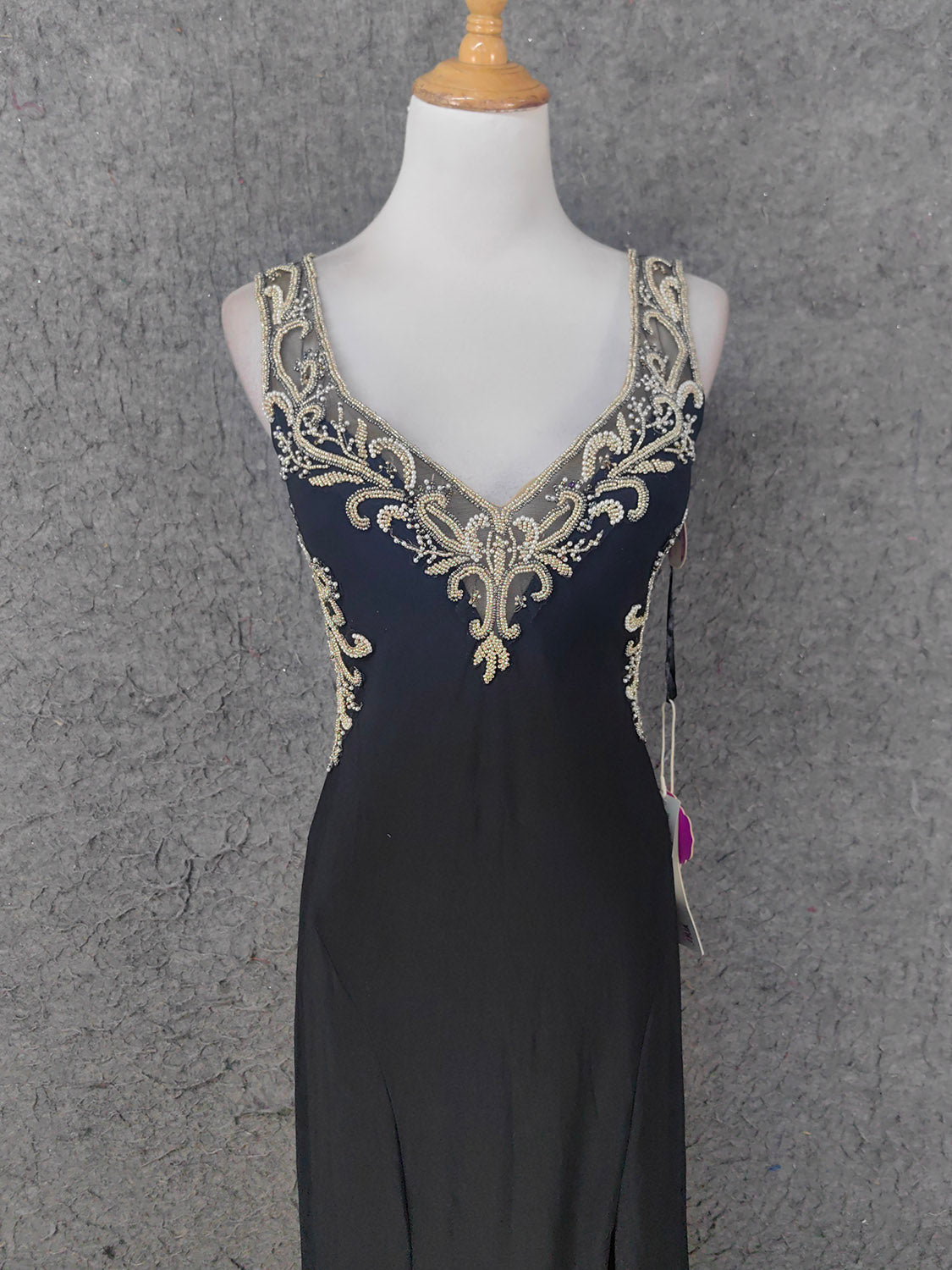 Vintage Black V-Neck Beaded Chiffon Long Prom Dress Evening Dress