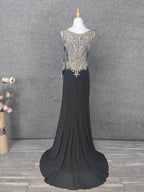 Vintage Black V-Neck Beaded Chiffon Long Prom Dress Evening Dress