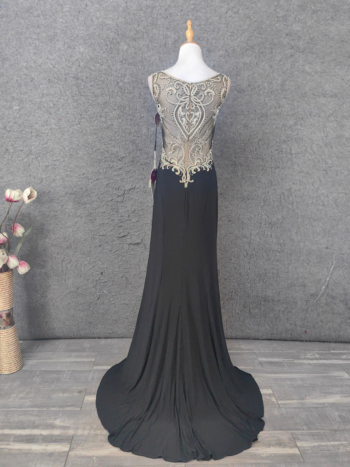 Vintage Black V-Neck Beaded Chiffon Long Prom Dress Evening Dress