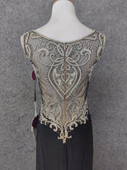 Vintage Black V-Neck Beaded Chiffon Long Prom Dress Evening Dress
