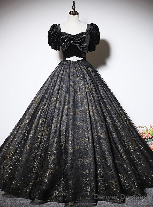 Vintage Black Velvet Short Sleeve Quinceanera Dress Main image