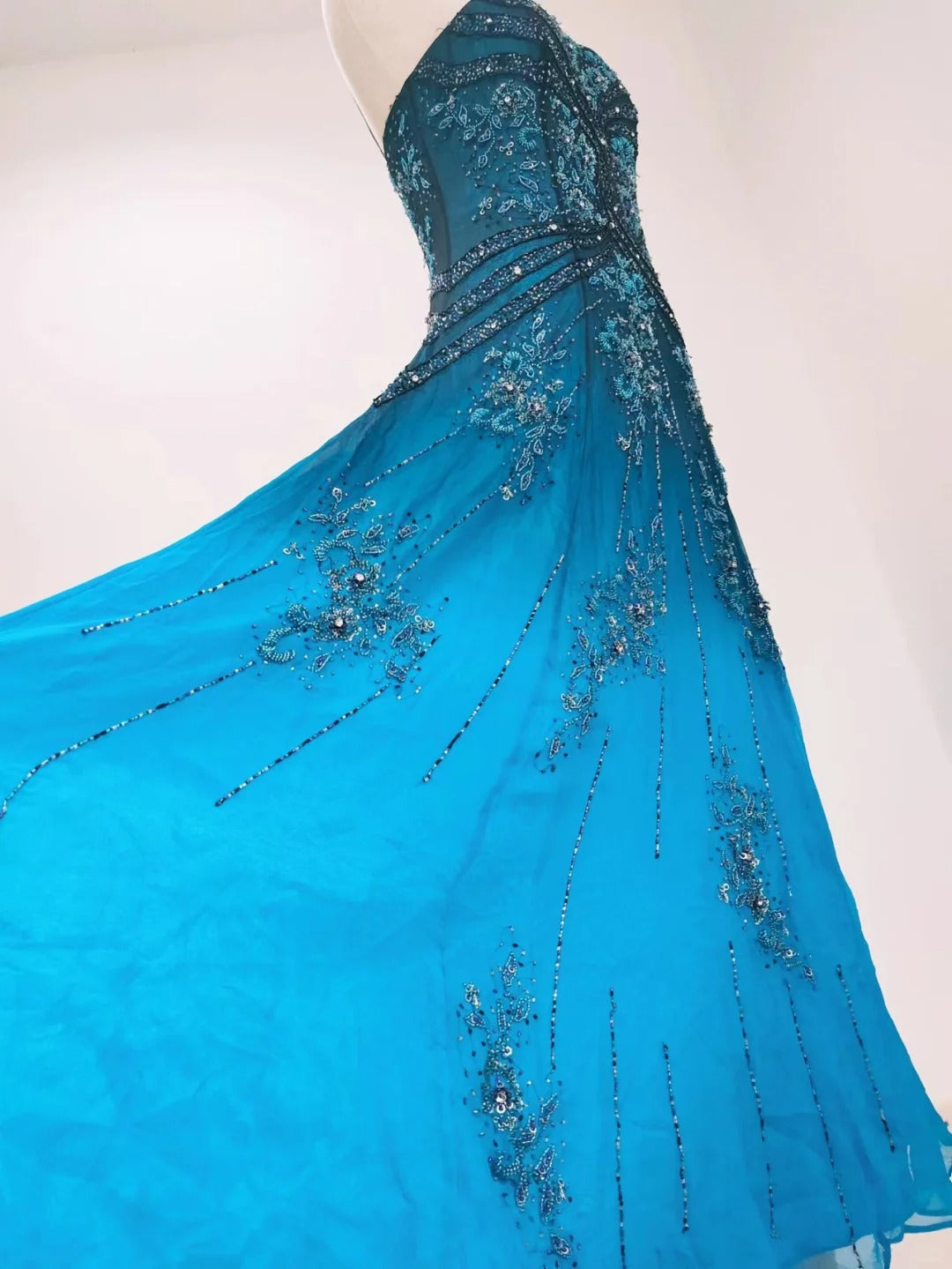 Vintage Blue A-Line Thin Strap Beaded Chiffon Long Prom Dress Evening Dress Secondary image