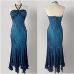 Vintage Blue Chiffon Long Prom Dress Elegant  Beaded Party Dress