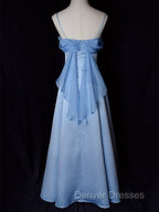 Vintage Blue Satin Spaghetti Straps Gown Elegant Dress