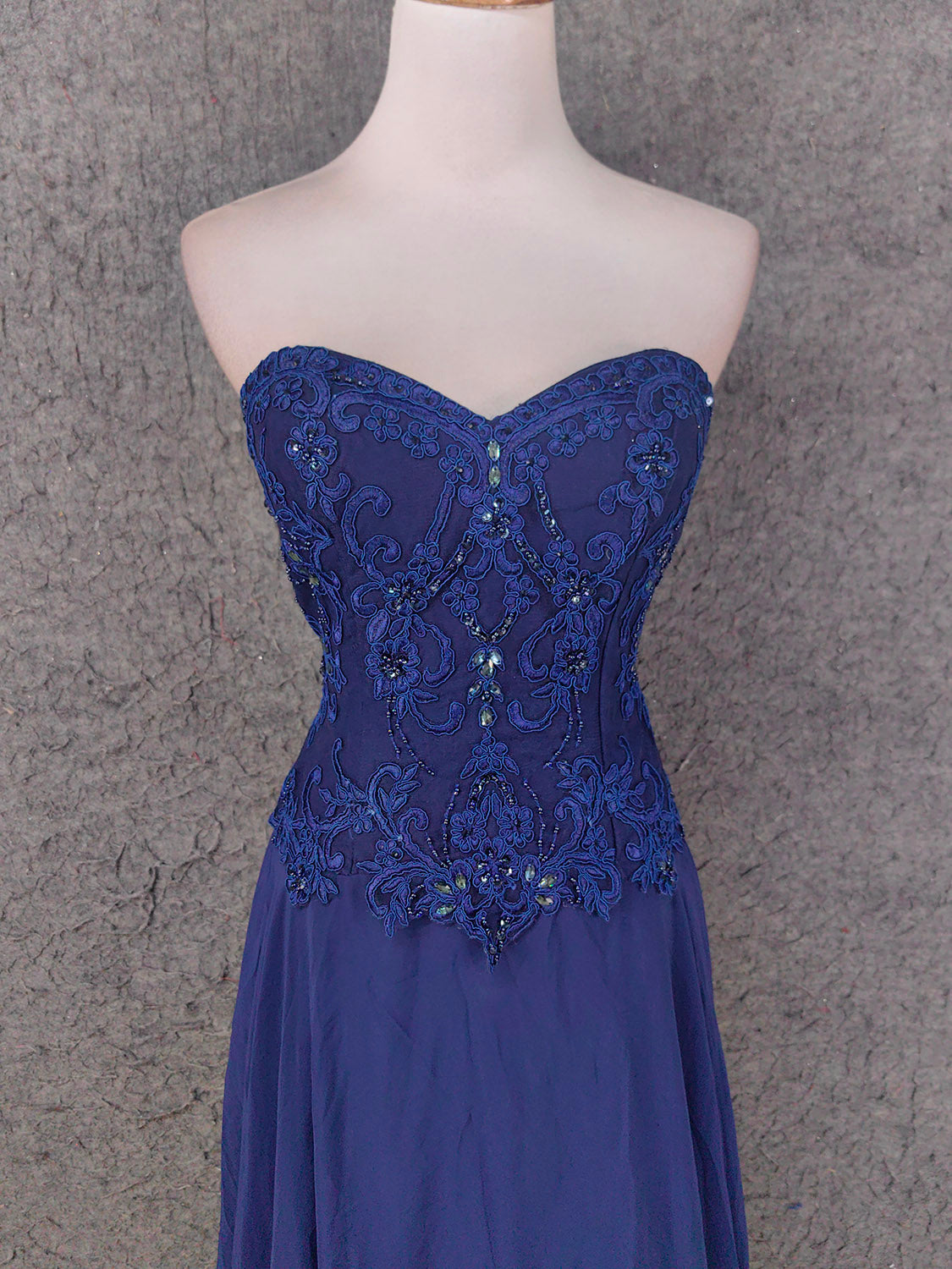 Vintage Blue Sweetheart Neck Embroidered Chiffon Long Prom Dress Evening Dress Secondary image