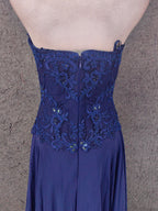 Vintage Blue Sweetheart Neck Embroidered Chiffon Long Prom Dress Evening Dress