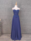 Vintage Blue Sweetheart Neck Embroidered Chiffon Long Prom Dress Evening Dress