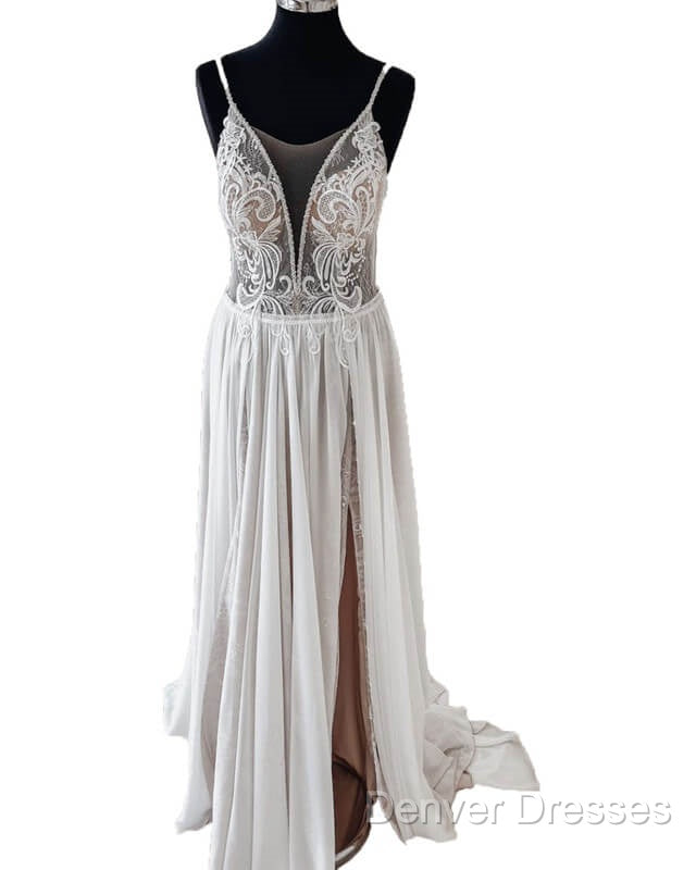 Vintage Boho V Neck Split Wedding Dress Lace Embroidery Secondary image