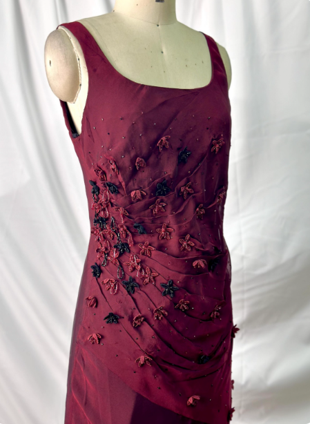 Vintage Burgundy 3D Beaded Flower Square Neck Chiffon Long Prom Dress Evening Dress Secondary image
