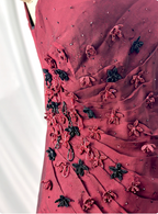 Vintage Burgundy 3D Beaded Flower Square Neck Chiffon Long Prom Dress Evening Dress