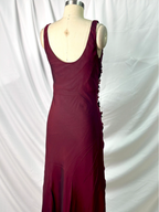 Vintage Burgundy 3D Beaded Flower Square Neck Chiffon Long Prom Dress Evening Dress