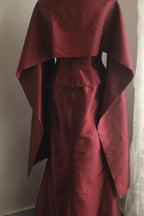 Vintage Burgundy Halter Neck Mermaid Satin Long Prom Dress Evening Dress