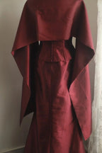 Vintage Burgundy Halter Neck Mermaid Satin Long Prom Dress Evening Dress
