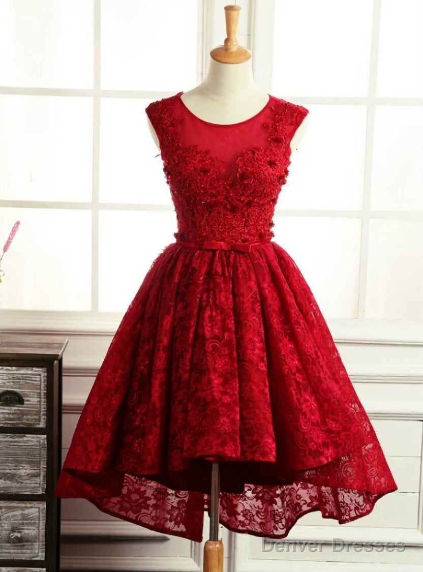 Vintage Burgundy Short Homecoming Dresses Backless Applique Main image