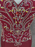 Vintage Burgundy Spaghetti Strap V-Neck Beaded Chiffon Long Prom Dress Evening Dress