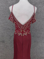 Vintage Burgundy Spaghetti Strap V-Neck Beaded Chiffon Long Prom Dress Evening Dress