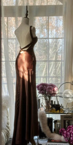 Vintage Chocolate Mermaid Sweetheart Neck Satin Long Prom Dress Elegant Evening Gown
