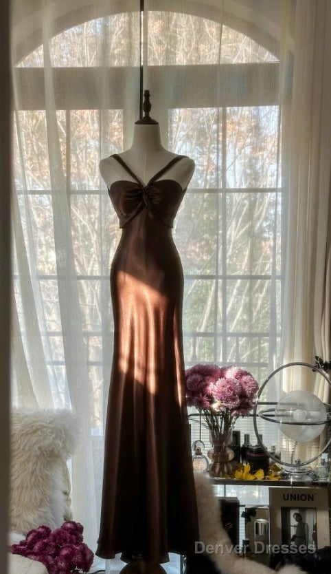 Vintage Chocolate Mermaid Sweetheart Neck Satin Long Prom Dress Elegant Evening Gown Main image