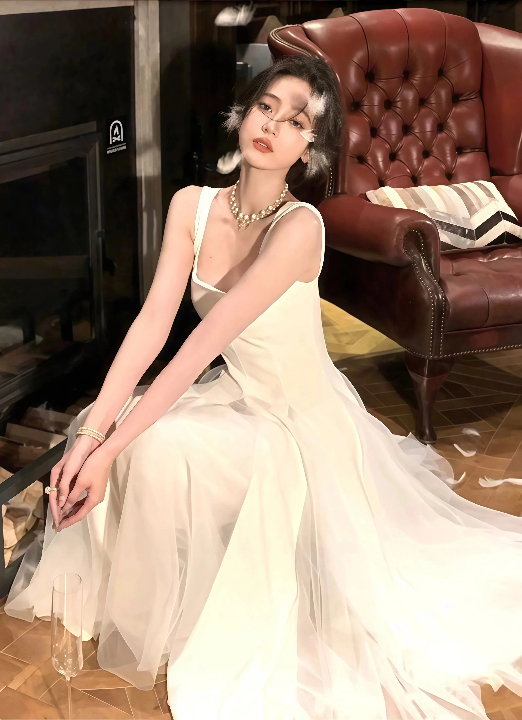 Vintage & Classic Ivory Chiffon Evening Prom Dress