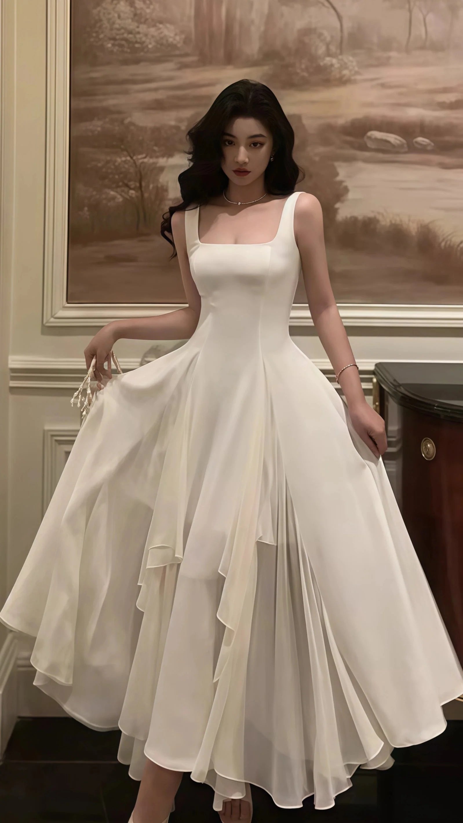 Vintage & Classic Ivory Chiffon Evening Prom Dress