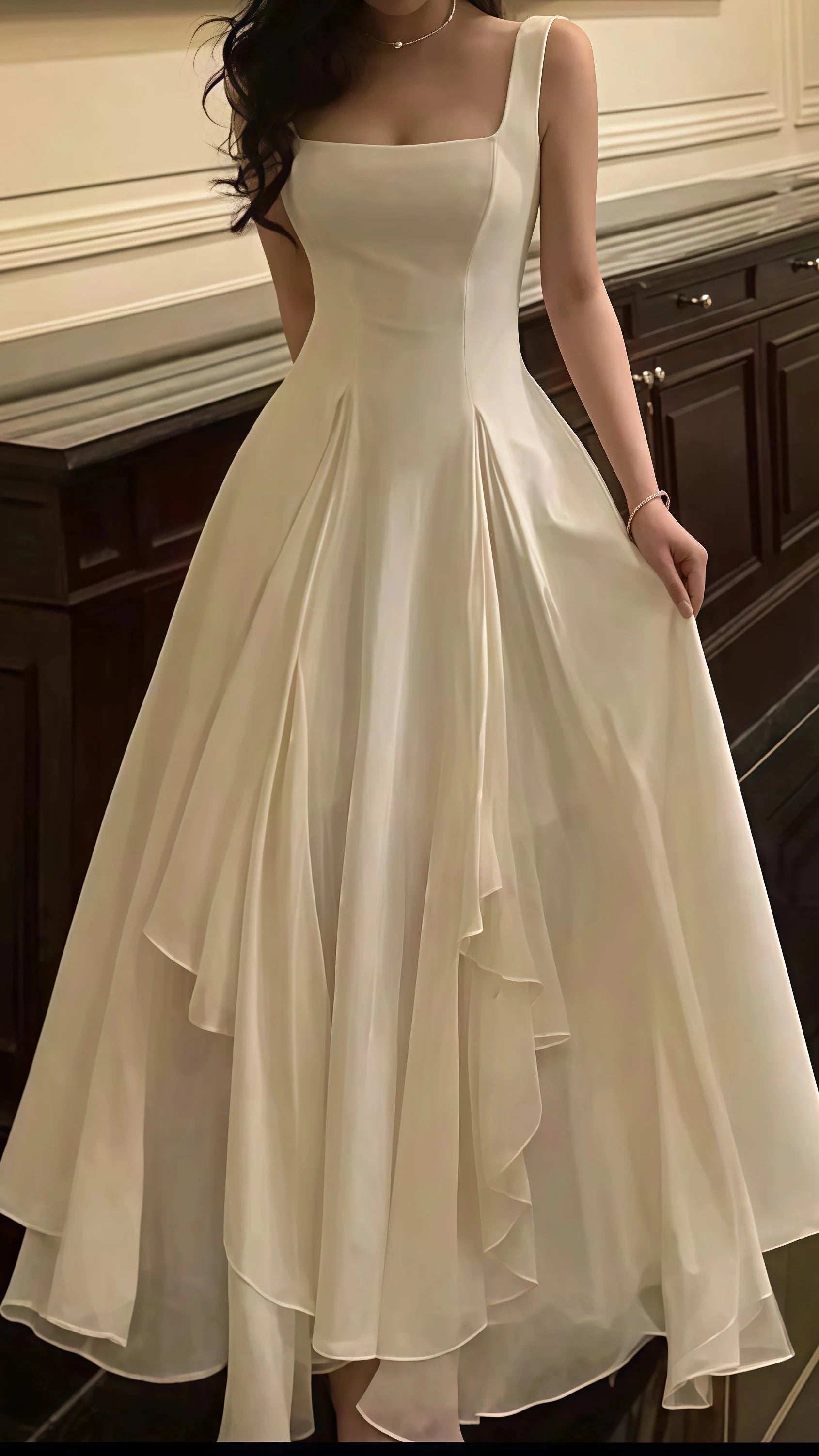 Vintage & Classic Ivory Chiffon Evening Prom Dress Main image