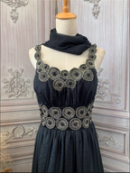 Vintage Court Black Embroidery Circular Pattern Black Diamond Chiffon Long Prom Dress Evening Dress