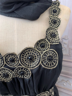 Vintage Court Black Embroidery Circular Pattern Black Diamond Chiffon Long Prom Dress Evening Dress