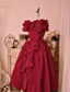 Vintage Court Red Bow Off-The-Shoulder Satin Ball Gown Evening Dress