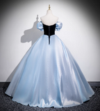 Vintage Court Blue Off-Shoulder Bow Velvet Satin Long Ball Gown Evening Dress Sweet 16 Dress