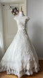 Vintage Court White Round Neck Lace Embroidered Train Ball Gown Wedding Dress