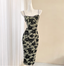 Vintage Dark Green Base Black Rose Printed Slim-Fit Spaghetti Strap Satin Prom Dress Evening Dress