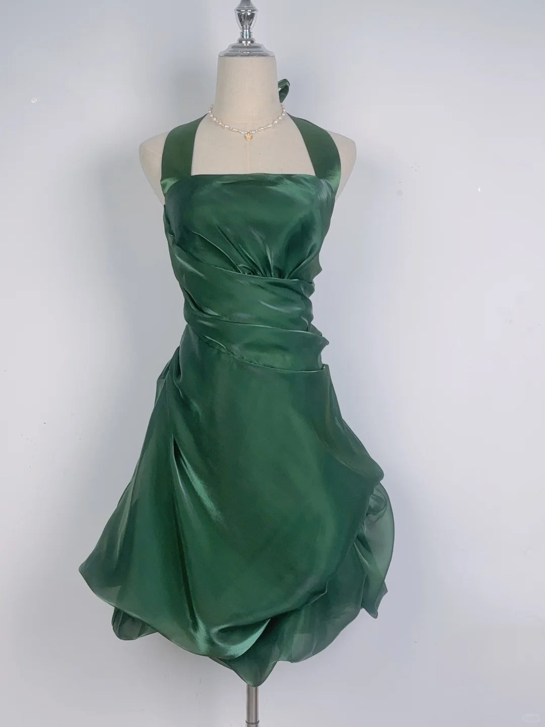Vintage Dark Green Halter Neck Floral Mini Homecoming Dress Main image