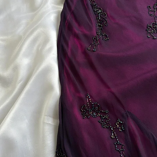 Vintage Dark Purple Halter-Neck Beaded Ruffled Charming Prom Dress Evening Dress Party Dress