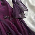 Vintage Dark Purple Halter-Neck Beaded Ruffled Charming Prom Dress Evening Dress Party Dress