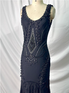 Vintage Elegant Black Mermaid Asymmetrical Hem Beaded Chiffon Long Prom Dress Evening Dress