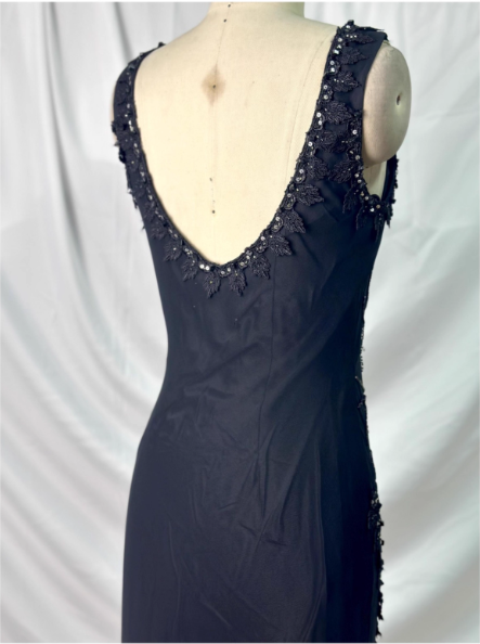 Vintage Elegant Black Mermaid Asymmetrical Hem Beaded Chiffon Long Prom Dress Evening Dress