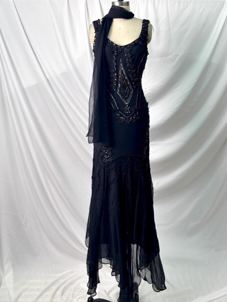 Vintage Elegant Black Mermaid Asymmetrical Hem Beaded Chiffon Long Prom Dress Evening Dress Main image