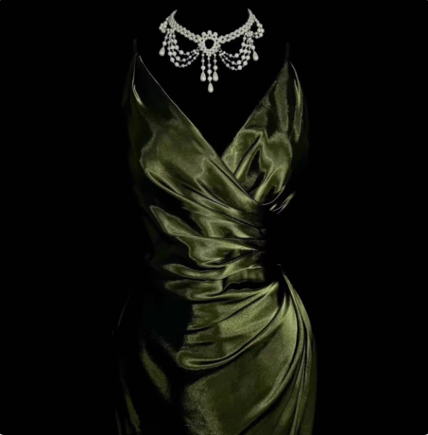 Vintage Emerald Green V-Neck Ruffled Satin Long Prom Dress Evening Dress