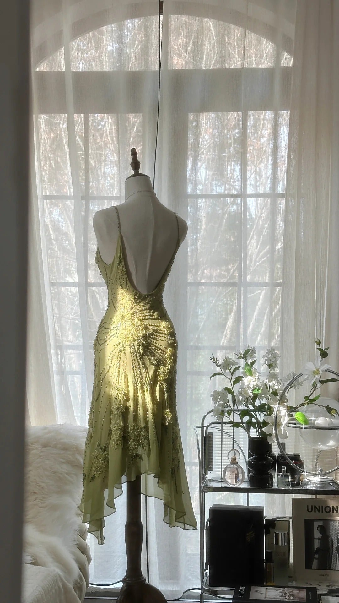 Vintage Evening Dress, Sleeveless Green Party Gowns