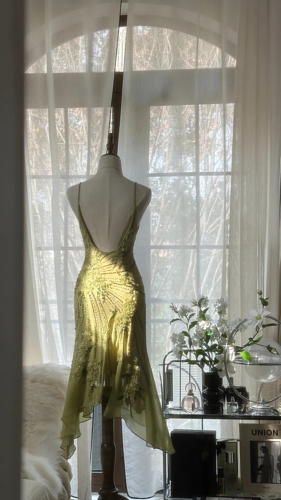 Vintage Evening Dress, Sleeveless Green Party Gowns