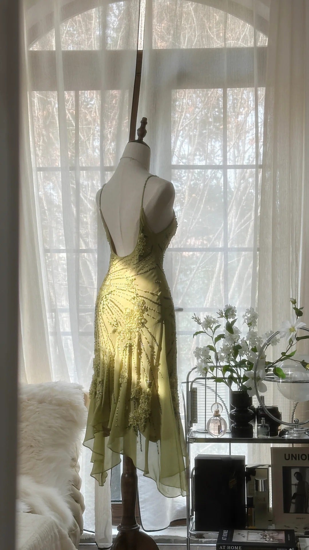 Vintage Evening Dress, Sleeveless Green Party Gowns