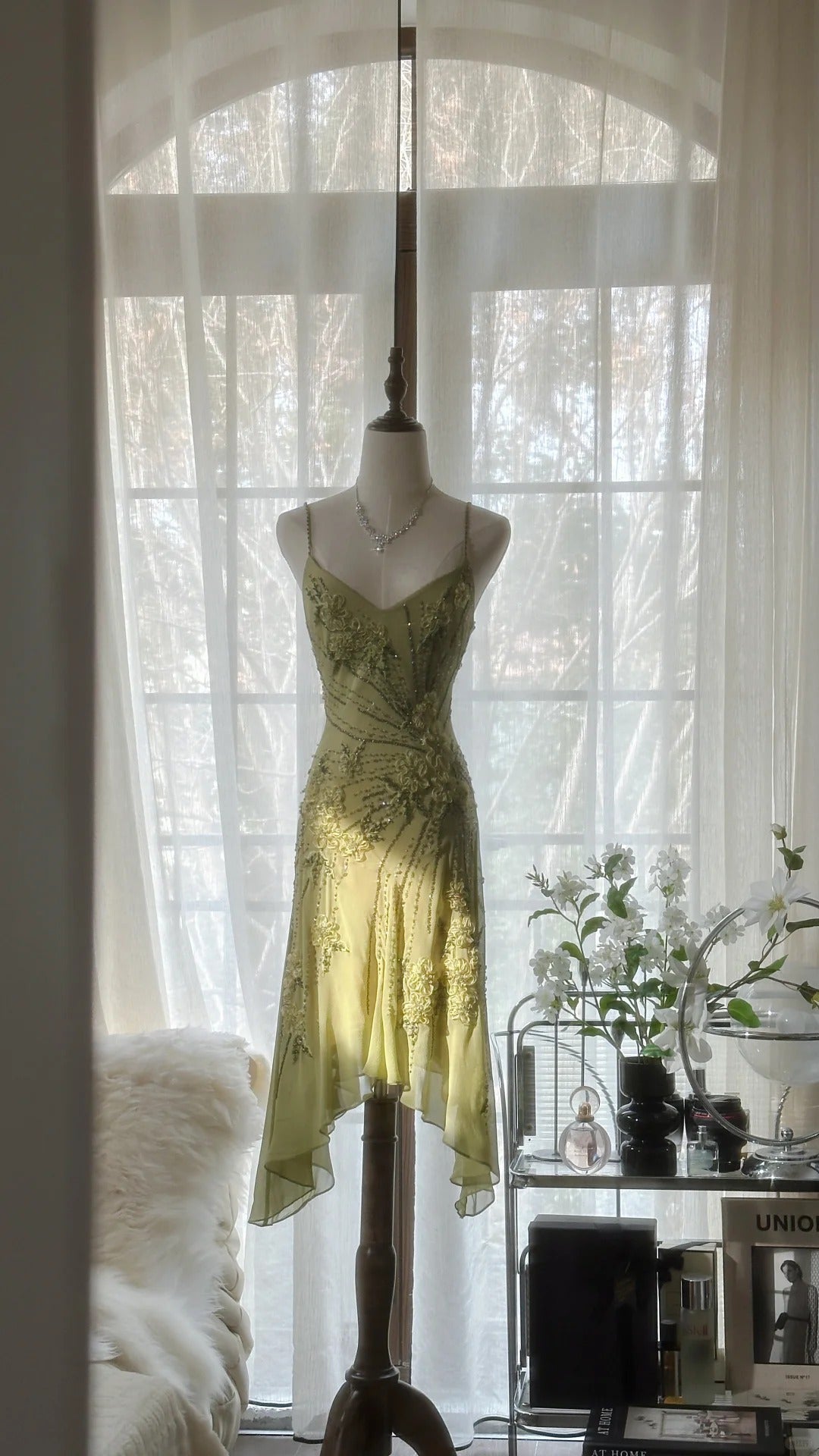 Vintage Evening Dress, Sleeveless Green Party Gowns