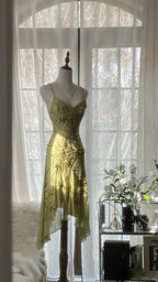 Vintage Evening Dress, Sleeveless Green Party Gowns