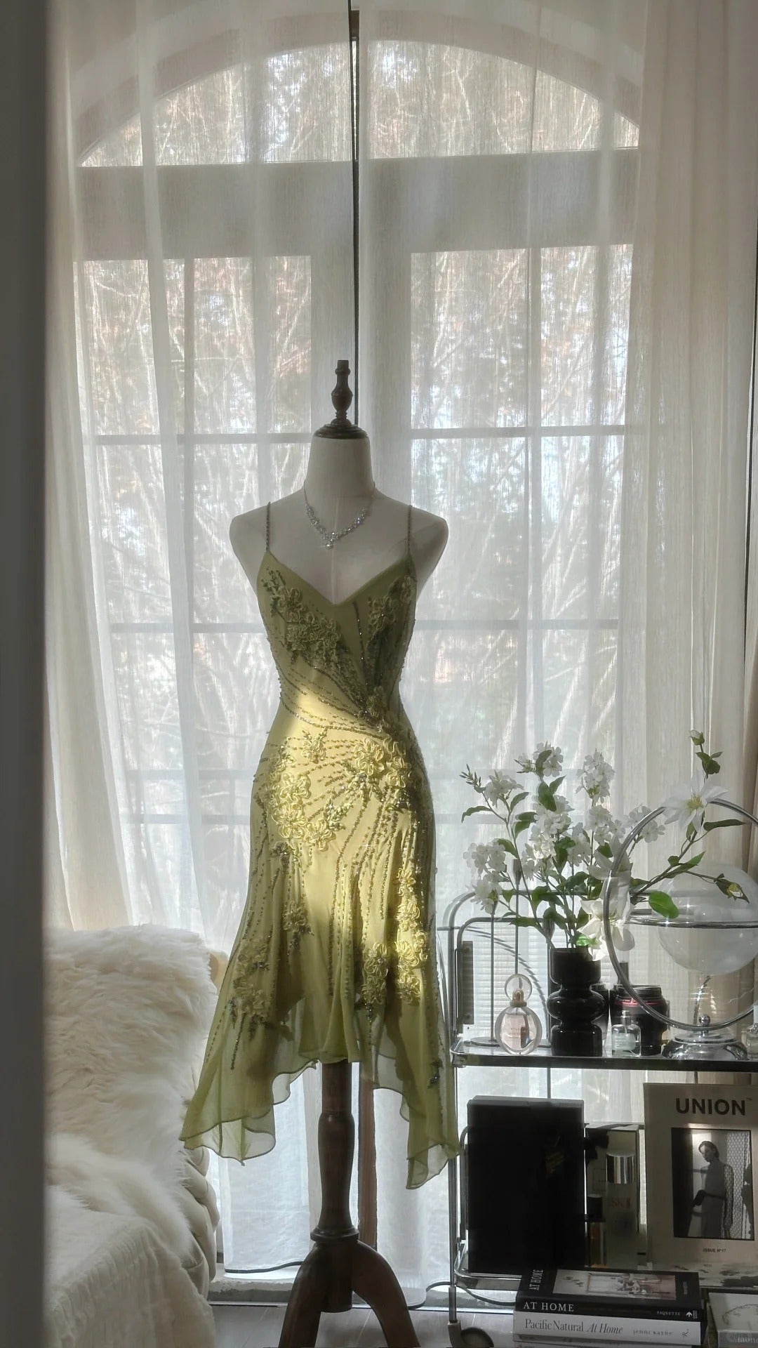 Vintage Evening Dress, Sleeveless Green Party Gowns Main image